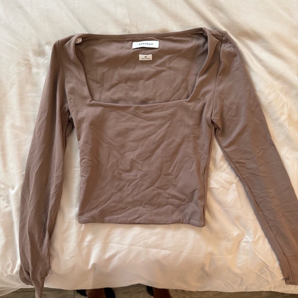 Aritzia Brown Fitted Long Sleeve Blouse